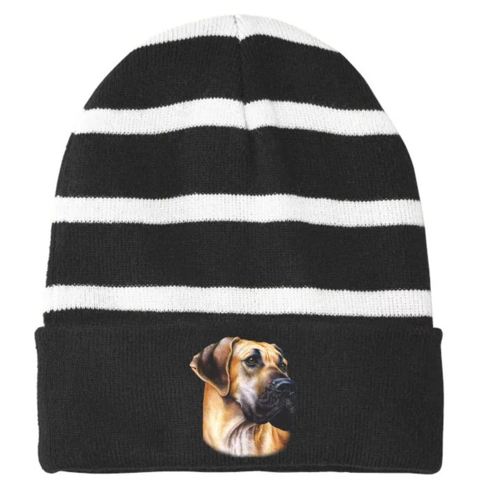 Great Dane Face Striped Beanie with Solid Band