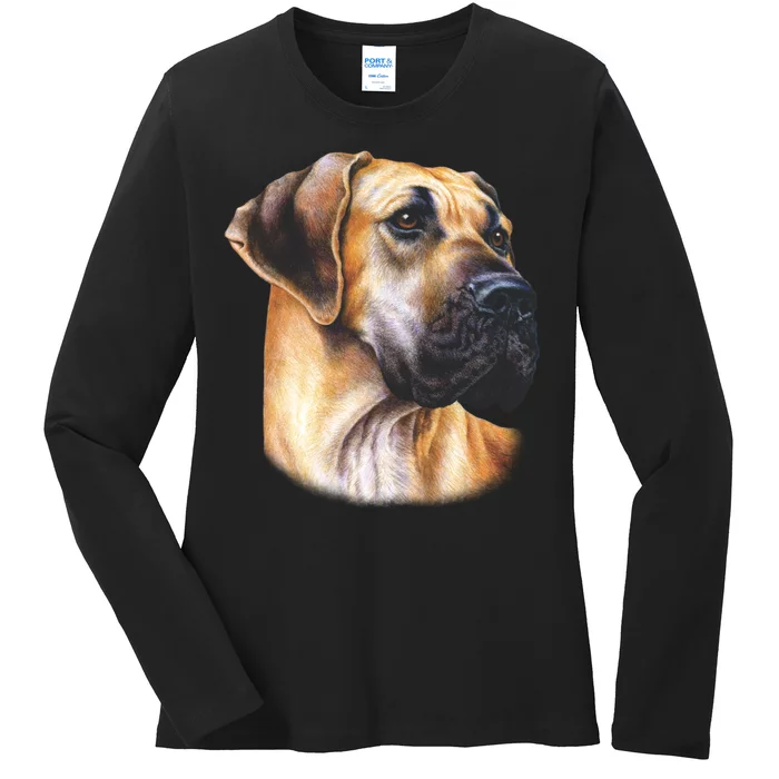 Great Dane Face Ladies Long Sleeve Shirt