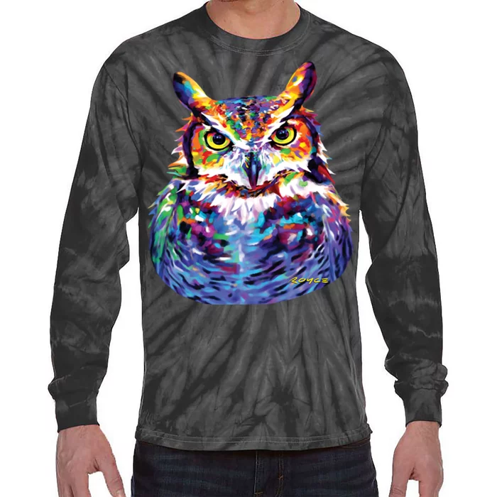 Great Horned Owl Tie-Dye Long Sleeve Shirt