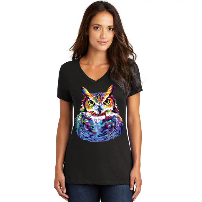 Great Horned Owl Women's V-Neck T-Shirt