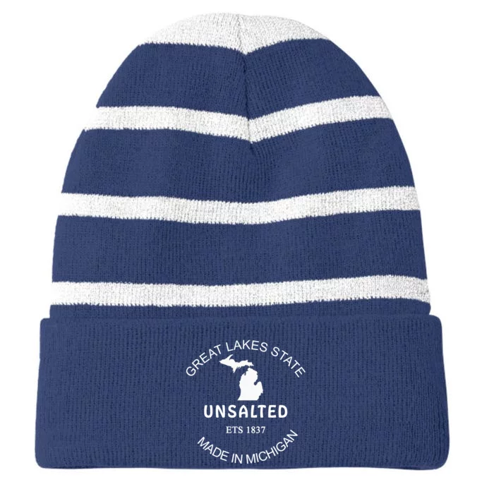 Great Lakes State Unsalted Est 1837 Made In Michigan Striped Beanie with Solid Band