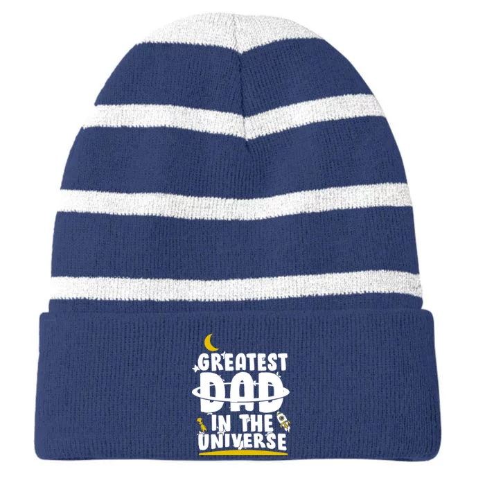 Greatest Dad In The Universe Striped Beanie with Solid Band