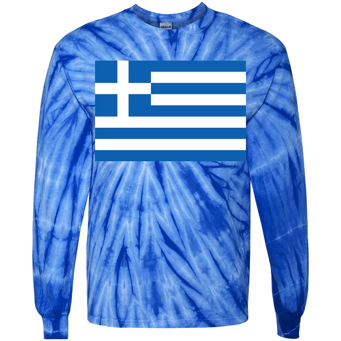 Greece Flag Tie-Dye Long Sleeve Shirt