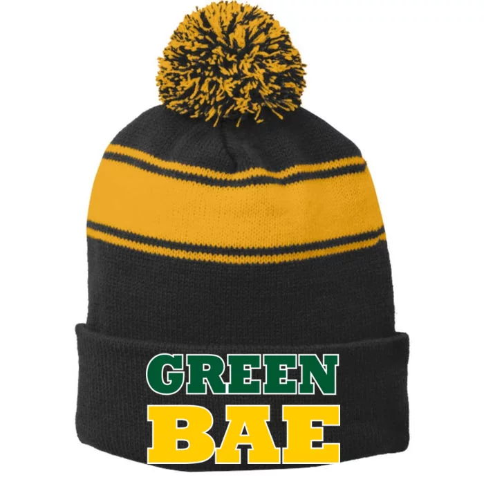 Green Bae Green Bay, Wisconsin Stripe Pom Pom Beanie