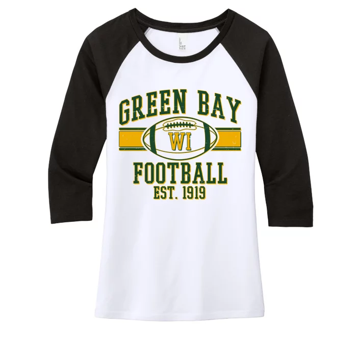 Green Bay Football EST 1919 Women's Tri-Blend 3/4-Sleeve Raglan Shirt