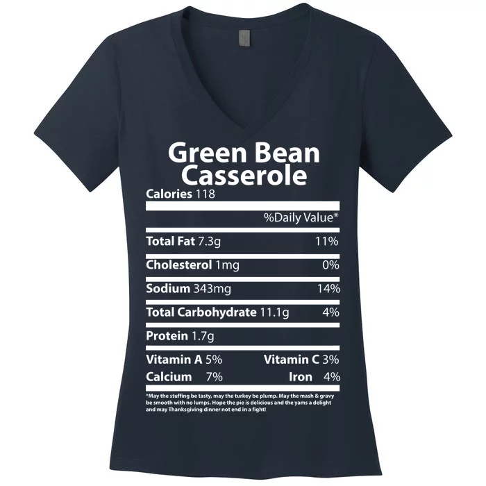 Green Bean Casserole Nutritional Facts Funny Thanksgiving Women's V-Neck T-Shirt