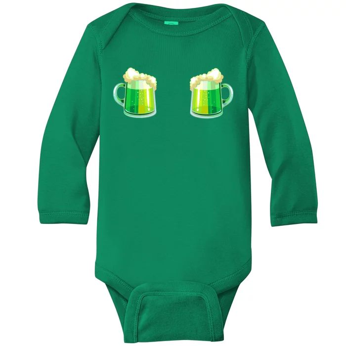 Green Beer Boobs - St. Patrick's Day Baby Long Sleeve Bodysuit