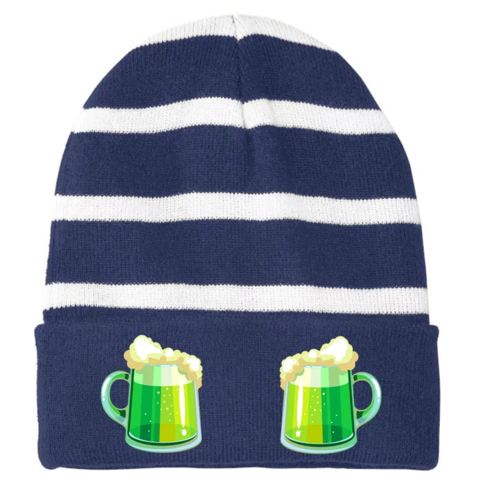 Green Beer Boobs - St. Patrick's Day Striped Beanie with Solid Band