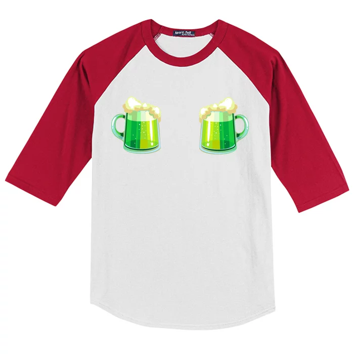 Green Beer Boobs - St. Patrick's Day Kids Colorblock Raglan Jersey