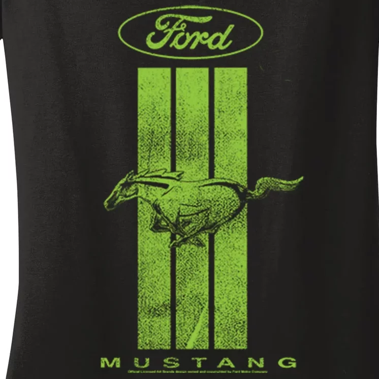 Green Mustang Stripe Women's V-Neck T-Shirt