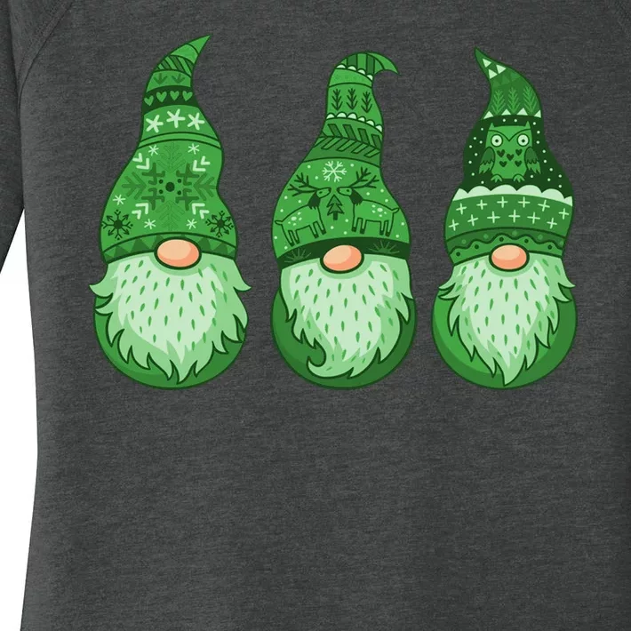 Green Ugly Sweater Irish Gnomes St Patricks Day Women's Perfect Tri Tunic Long Sleeve Shirt