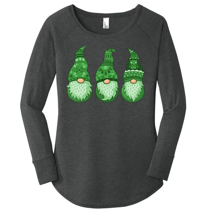 Green Ugly Sweater Irish Gnomes St Patricks Day Women's Perfect Tri Tunic Long Sleeve Shirt