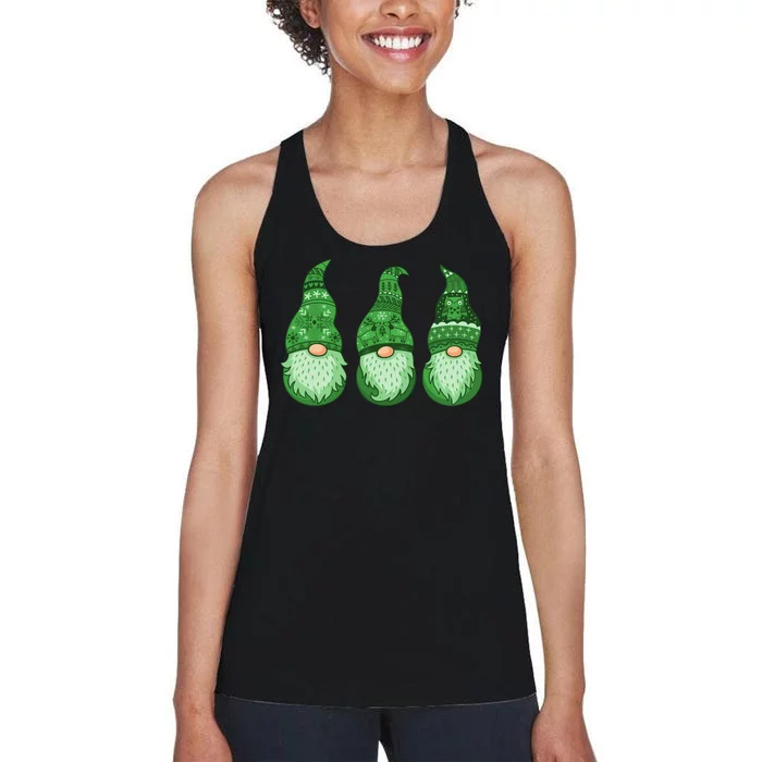 Green Ugly Sweater Irish Gnomes St Patricks Day Women's Racerback Tank