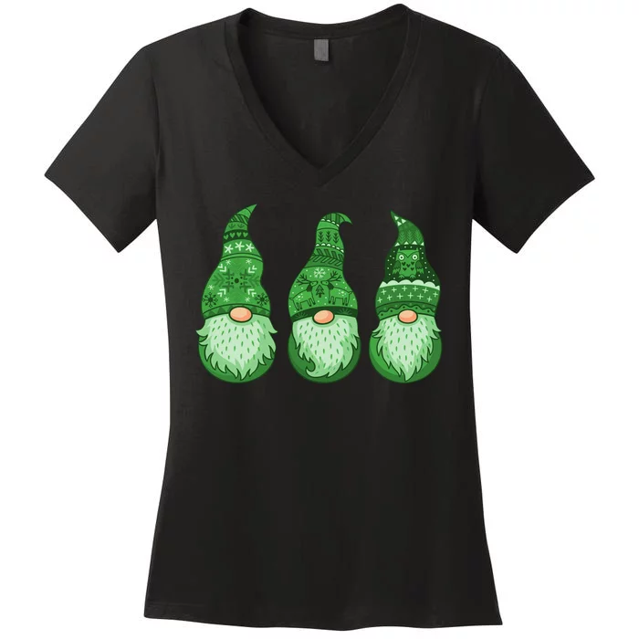 Green Ugly Sweater Irish Gnomes St Patricks Day Women's V-Neck T-Shirt