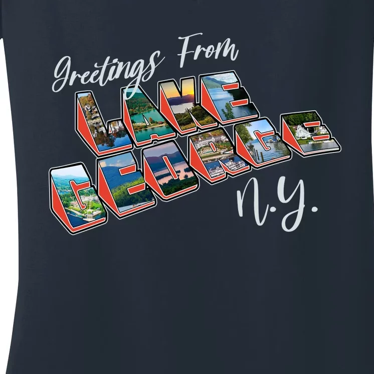 Greetings From Lake George New York NY Women's V-Neck T-Shirt