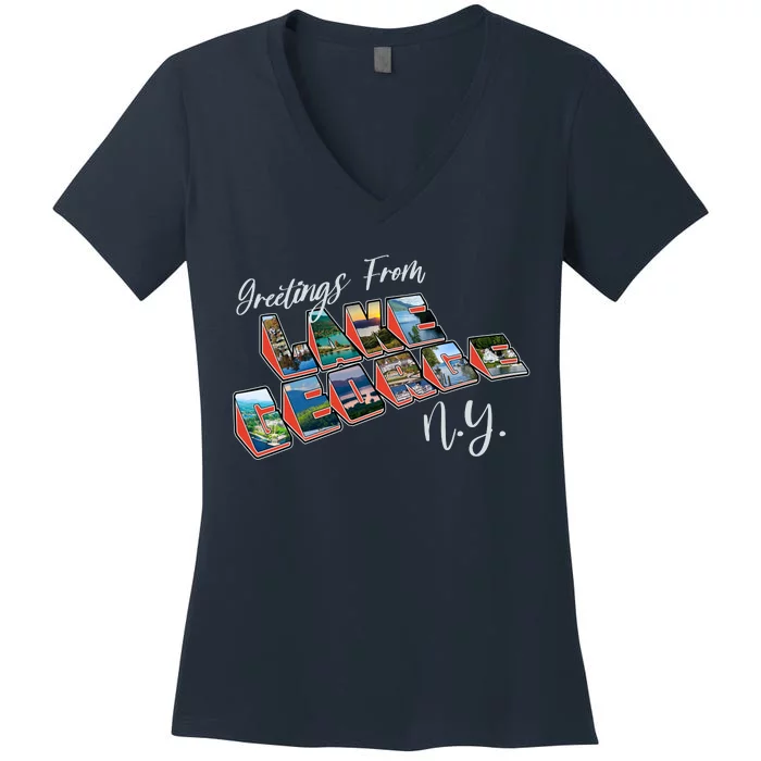 Greetings From Lake George New York NY Women's V-Neck T-Shirt