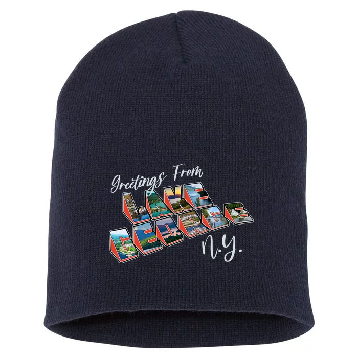 Greetings From Lake George New York NY Short Acrylic Beanie