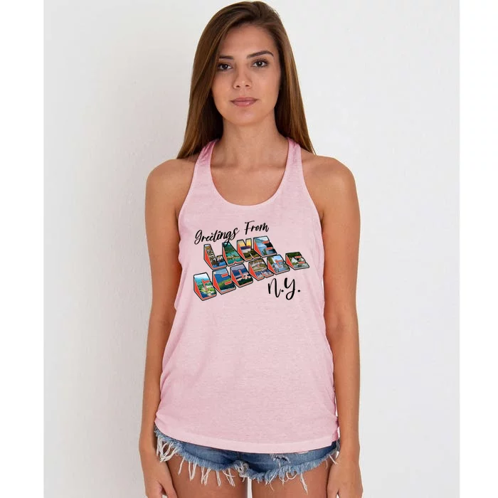 Greetings From Lake George New York NY Women's Knotted Racerback Tank