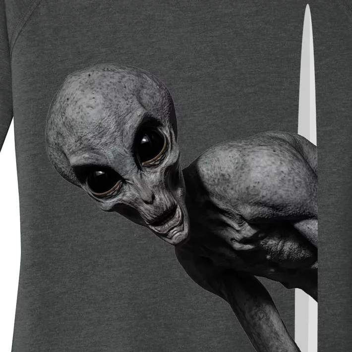 Grey Alien Peaking  Area 51 UFO Abduction Women's Perfect Tri Tunic Long Sleeve Shirt