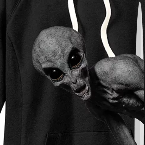 Grey Alien Peaking  Area 51 UFO Abduction Women's Fleece Hoodie