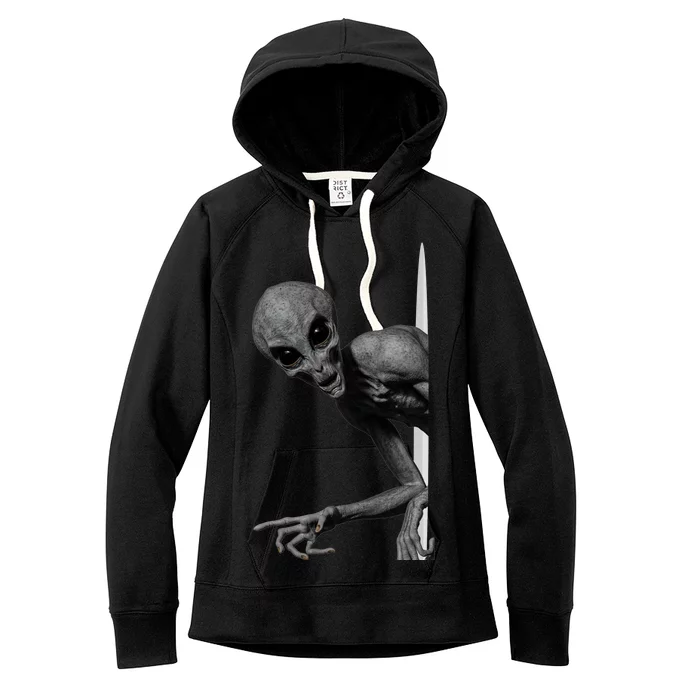 Grey Alien Peaking  Area 51 UFO Abduction Women's Fleece Hoodie