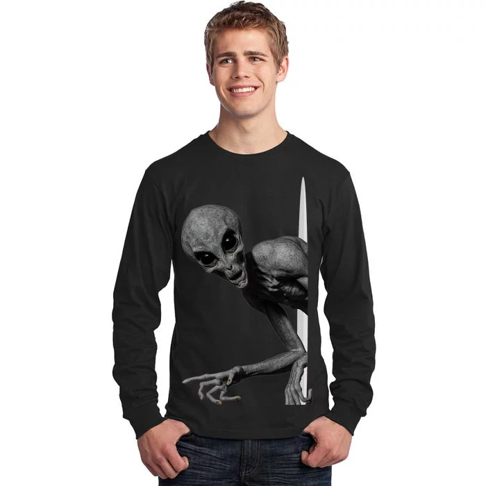 Grey Alien Peaking  Area 51 UFO Abduction Tall Long Sleeve T-Shirt