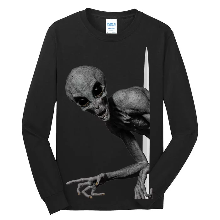 Grey Alien Peaking  Area 51 UFO Abduction Tall Long Sleeve T-Shirt