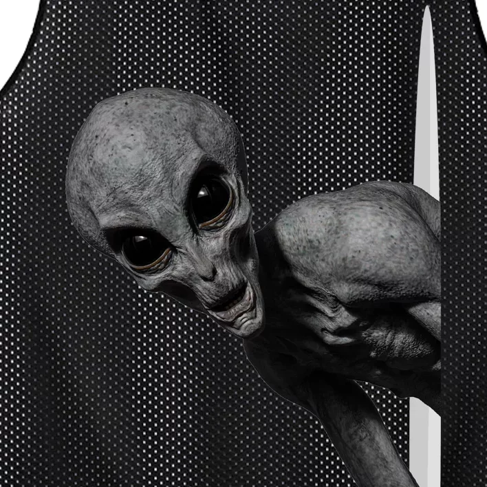 Grey Alien Peaking  Area 51 UFO Abduction Mesh Reversible Basketball Jersey Tank