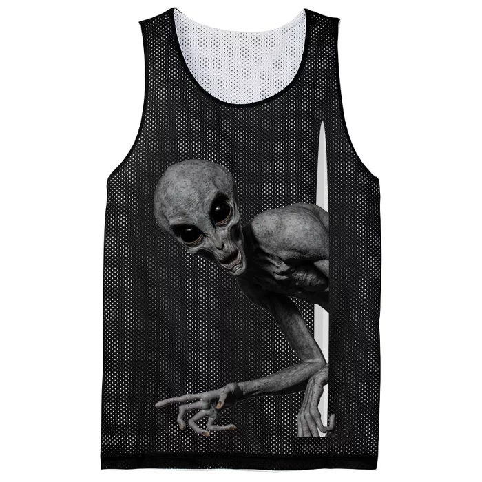 Grey Alien Peaking  Area 51 UFO Abduction Mesh Reversible Basketball Jersey Tank