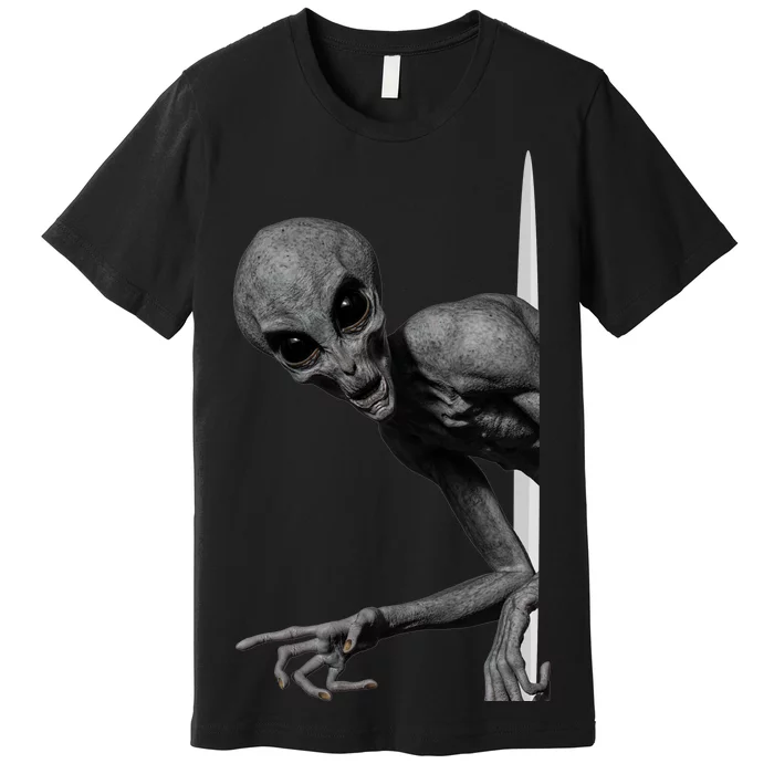 Grey Alien Peaking  Area 51 UFO Abduction Premium T-Shirt