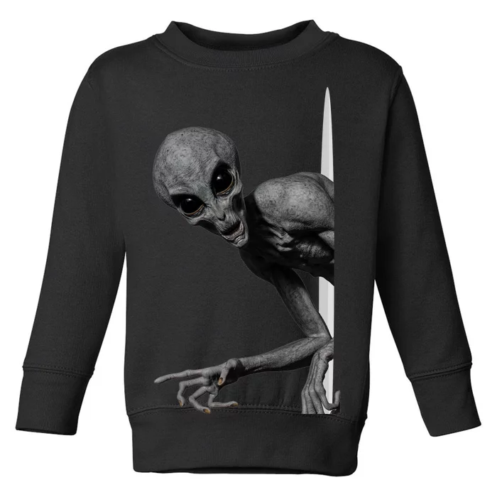 Grey Alien Peaking  Area 51 UFO Abduction Toddler Sweatshirt