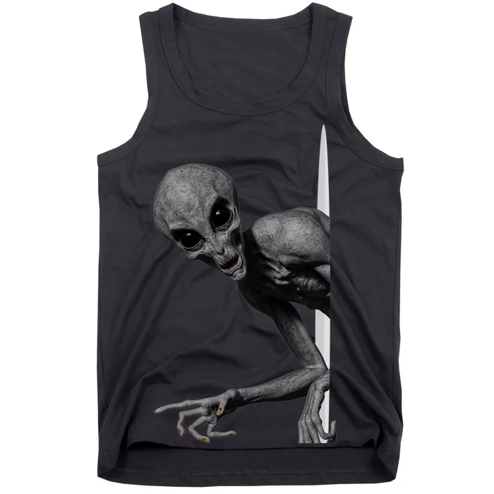 Grey Alien Peaking  Area 51 UFO Abduction Tank Top