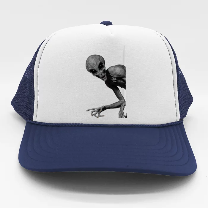 Grey Alien Peaking  Area 51 UFO Abduction Trucker Hat