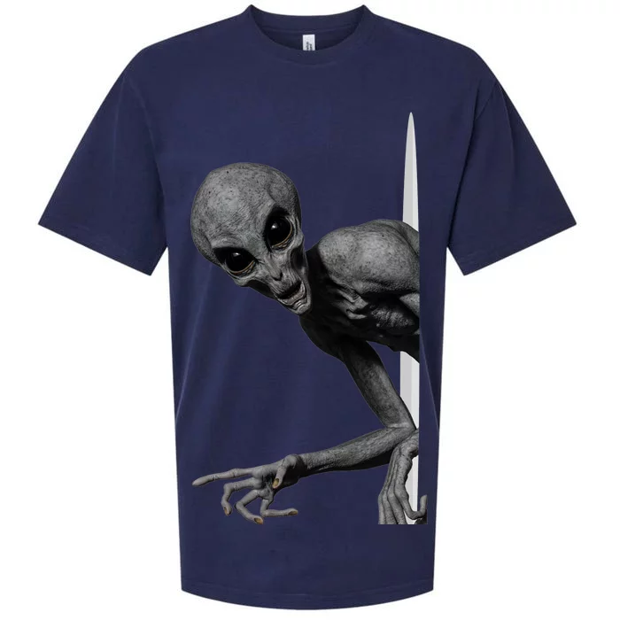 Grey Alien Peaking  Area 51 UFO Abduction Sueded Cloud Jersey T-Shirt