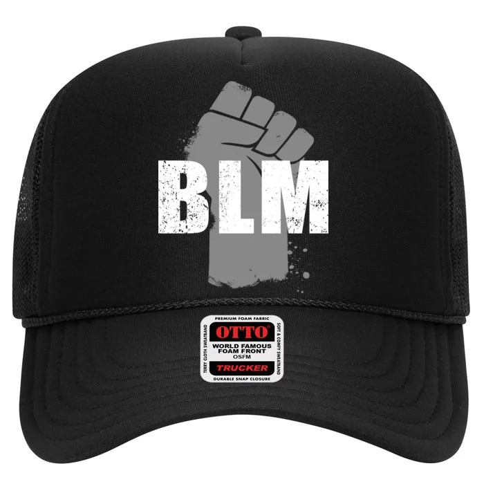 Grey BLM Fist Black Lives Matter High Crown Mesh Trucker Hat