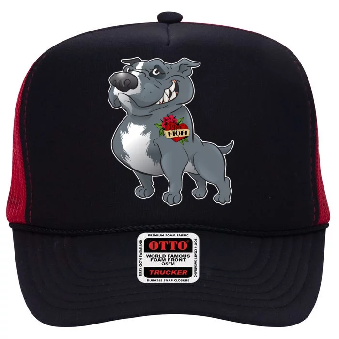 Grey Pitbull I Love Mom High Crown Mesh Trucker Hat