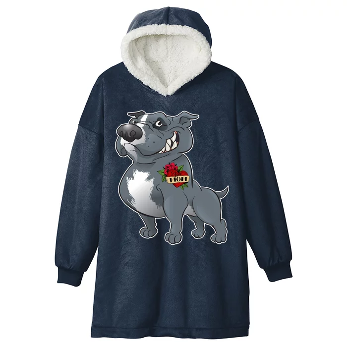 Grey Pitbull I Love Mom Hooded Wearable Blanket