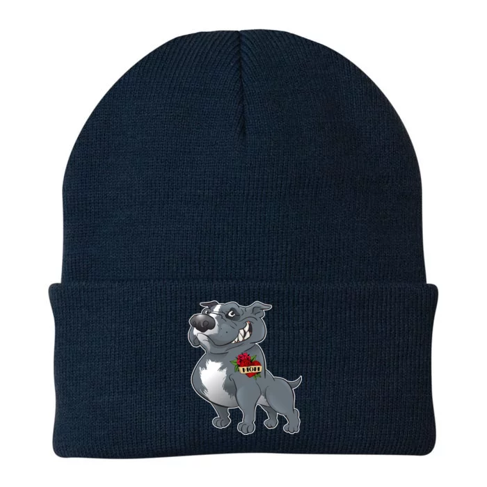 Grey Pitbull I Love Mom Knit Cap Winter Beanie