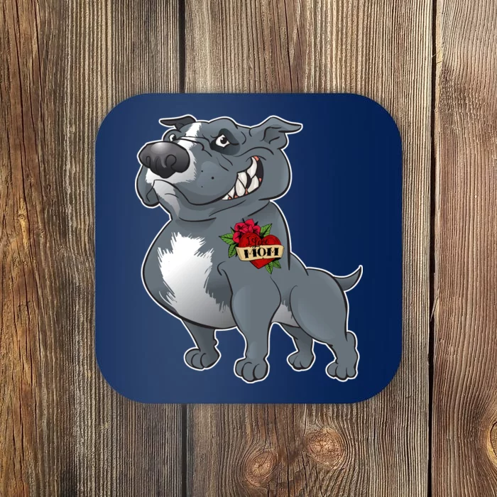 Grey Pitbull I Love Mom Coaster