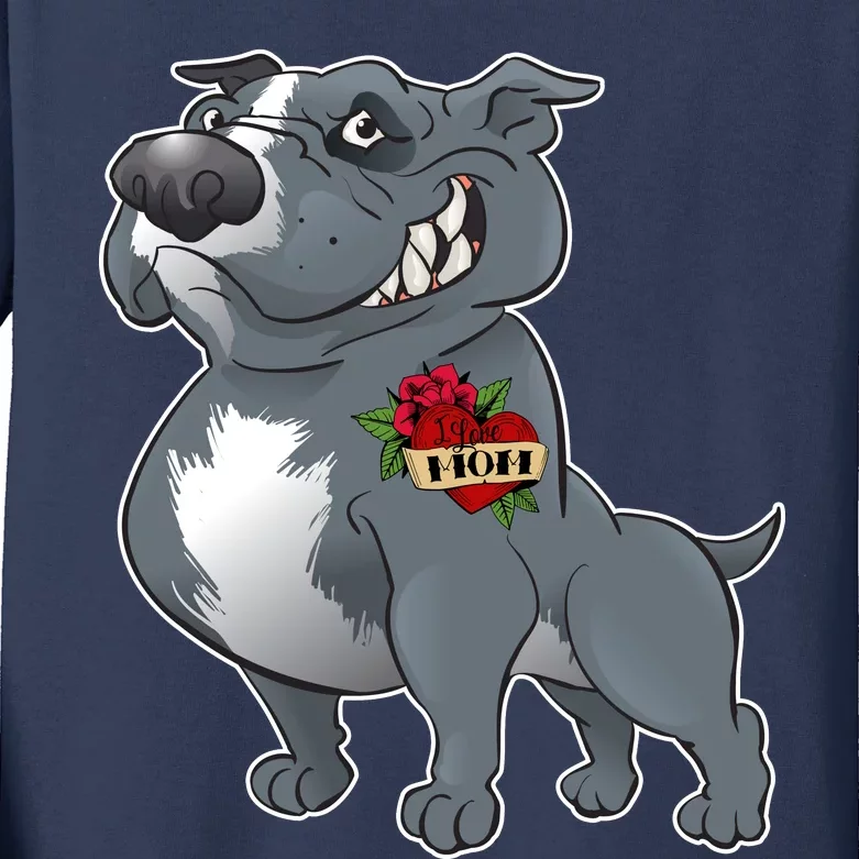 Grey Pitbull I Love Mom Kids Long Sleeve Shirt