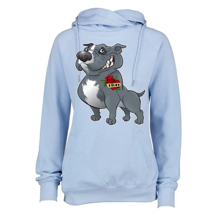 Grey Pitbull I Love Mom Womens Funnel Neck Pullover Hood