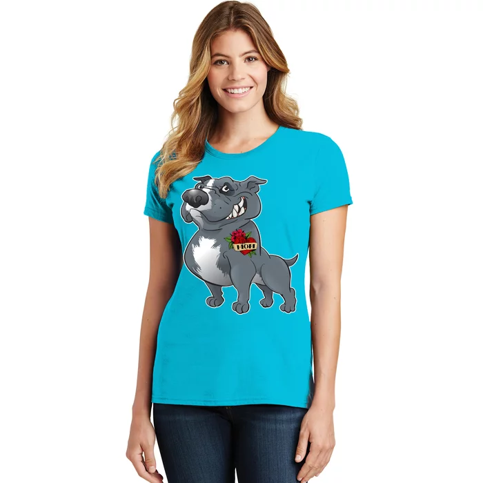 Grey Pitbull I Love Mom Women's T-Shirt