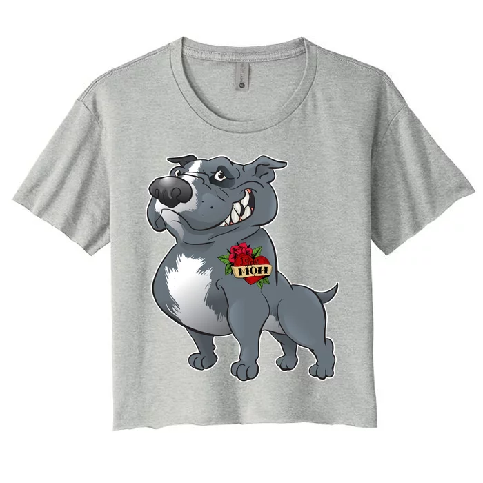 Grey Pitbull I Love Mom Women's Crop Top Tee