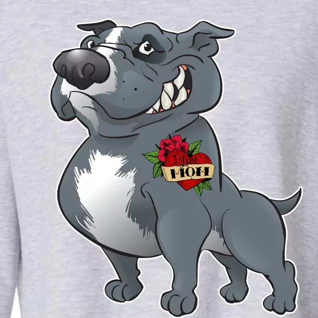 Grey Pitbull I Love Mom Cropped Pullover Crew