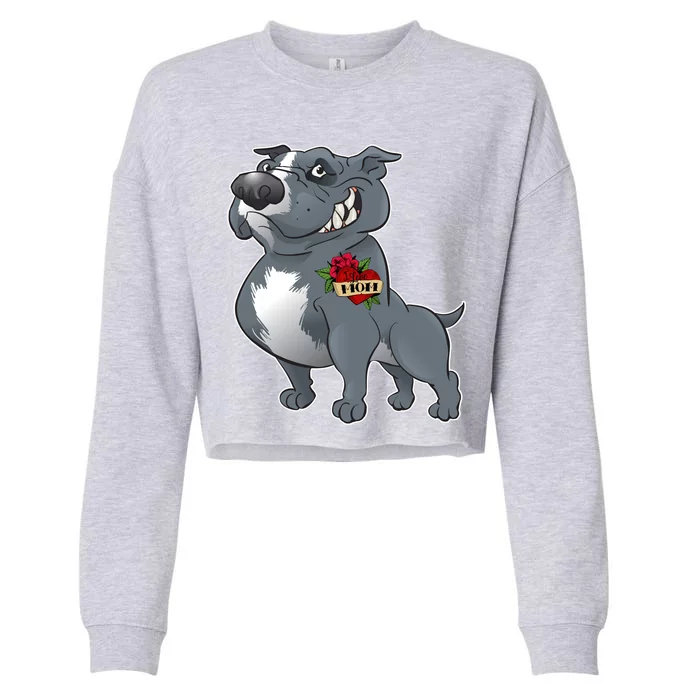 Grey Pitbull I Love Mom Cropped Pullover Crew