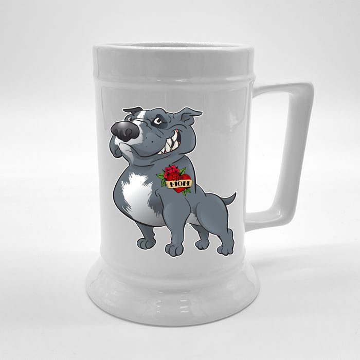 Grey Pitbull I Love Mom Front & Back Beer Stein