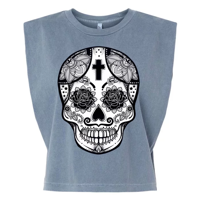 Grey Style Flower Skull Skeleton Graphic Garment-Dyed Women's Muscle Tee