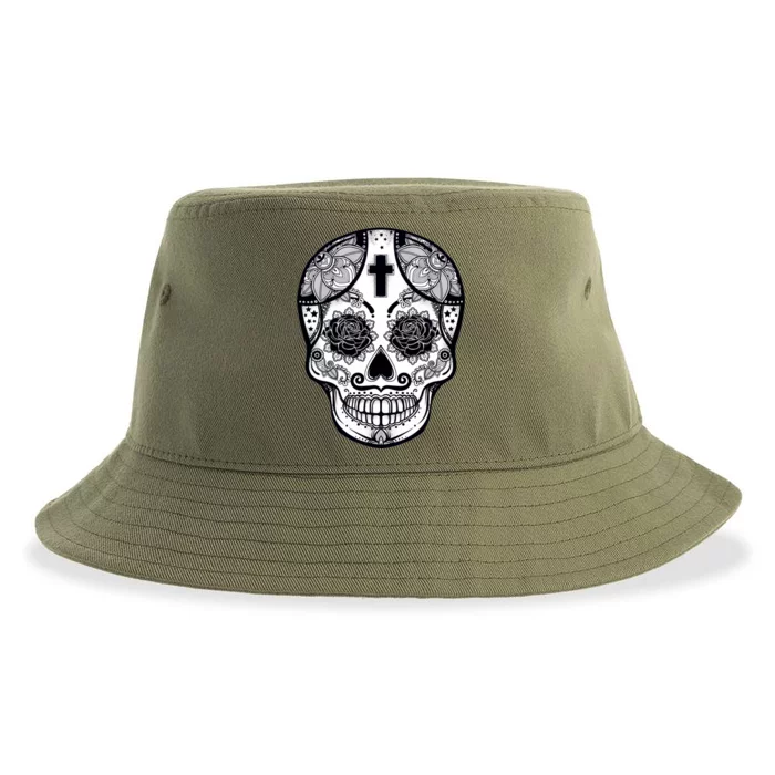 Grey Style Flower Skull Skeleton Graphic Sustainable Bucket Hat