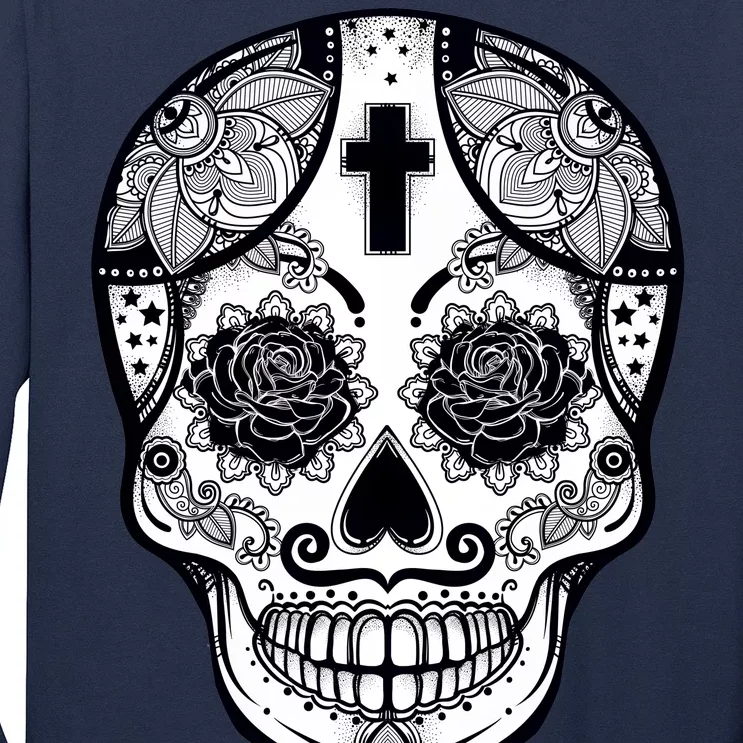 Grey Style Flower Skull Skeleton Graphic Long Sleeve Shirt