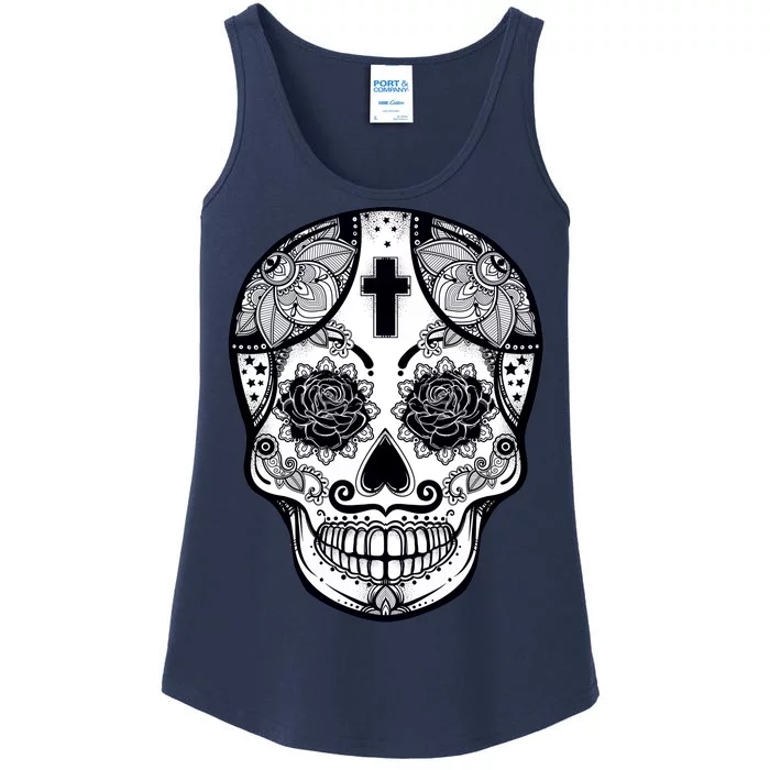 Grey Style Flower Skull Skeleton Graphic Ladies Essential Tank